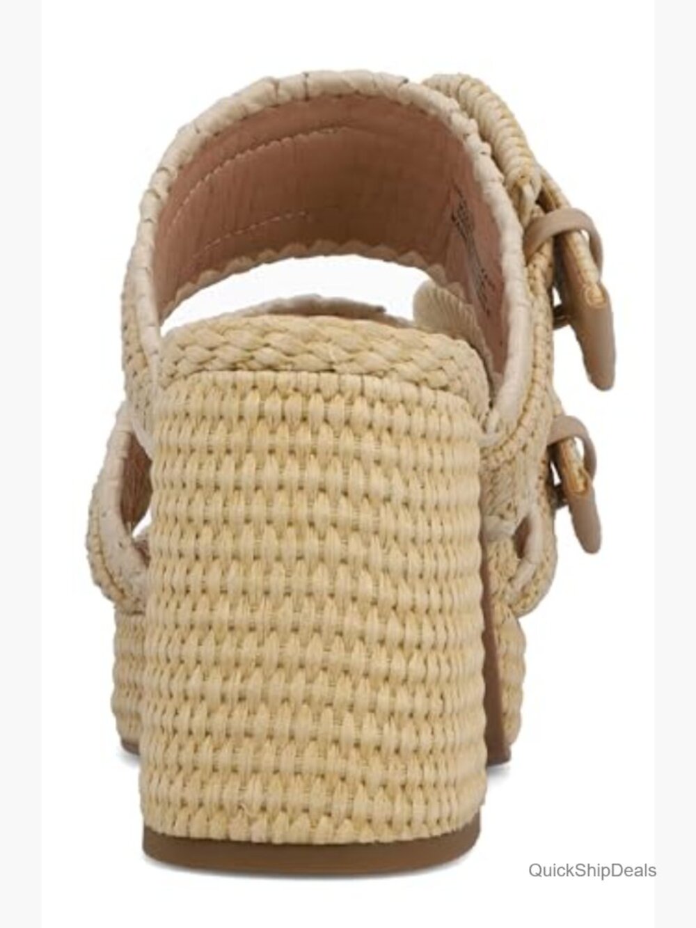 Women's Heeled Sandals Platform Block Heel Raffia Vegan Leather 3.7in - Picture 5 of 7
